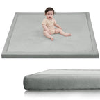 Baby Play Mat for Floor,1.3" Thick Elasti-Foam 50x50 Playpen Mat for Toddlers Infant Kids,Water-Repellent Soft Coral Velvet Tummy Time Mat,Non Slip Crawling Mat,Tatami Mat(Light Grey)