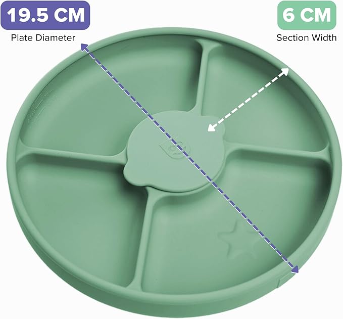TalkTools Bitsy Silicone Baby Suction Plate with Locking Lid – Divided Plate for Toddlers Learning to Self-Feed – Non-Slip, BPA-Free, Microwave + Dishwasher Safe Baby Mealtime Plate (Sage)