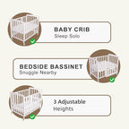 Baby Bassinets Bedside Sleeper - Portable Pine Wood Bedside Bassinet with Mattress,3 Heights Small Mini Crib,Baby Crib for Newborns,White