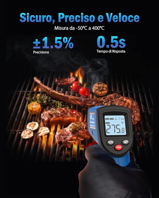 Infrared Thermometer Laser Temperature Gun, Digital Surface Heat Temp Gun Non-Contact for Cooking Food, Pizza Oven, Griddle Meat, Refrigerator, HVAC, Grill, Engine -58℉~986℉ (GM531)