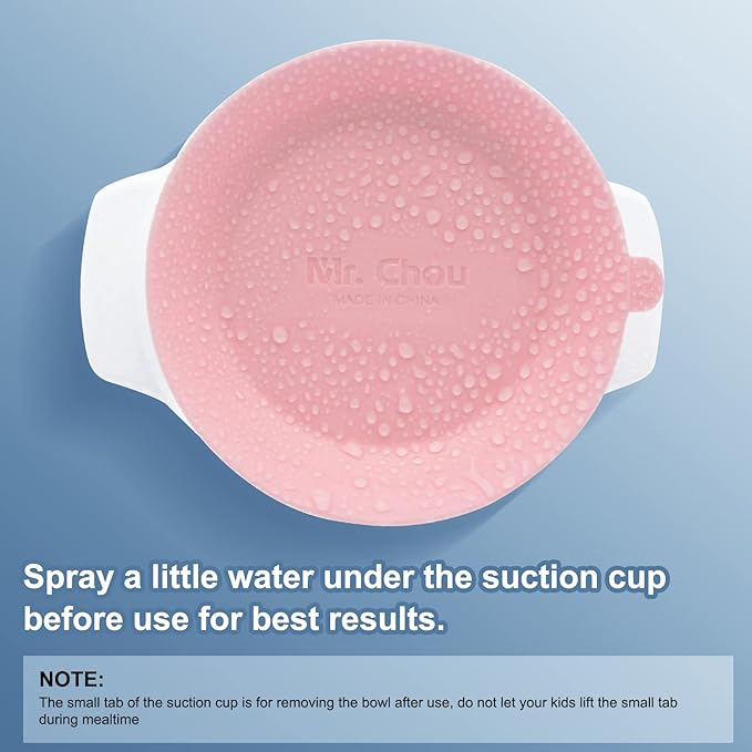 MR. CHOU Suction Baby Bowls with Leakproof Tempered Glass Lids for Babies & Toddlers, Ceramic First Stage Infant Feeding Supplies with Handles, 100% Food Grade Snack Cotainer for Kids, Pink