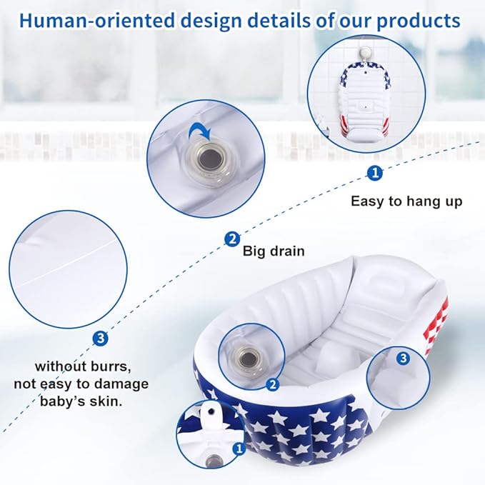 | Inflatable Baby Bathtub,Newborn Bathtub Seat for Infant,Non-Slip Baby Pool for Sitting up,Foldable Toddler Tub Shower,Portable Travel Bath for Kids 0-6 Year