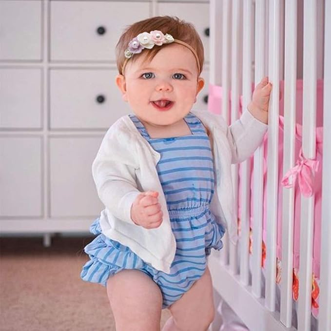 Baby Girl Nylon Headbands Flower Hair Bows Accessories-Elastic Hair Band Crown Handmade FLoral Wraps Birthday Gifts for Girls Newborn Infant Toddler 3Pcs