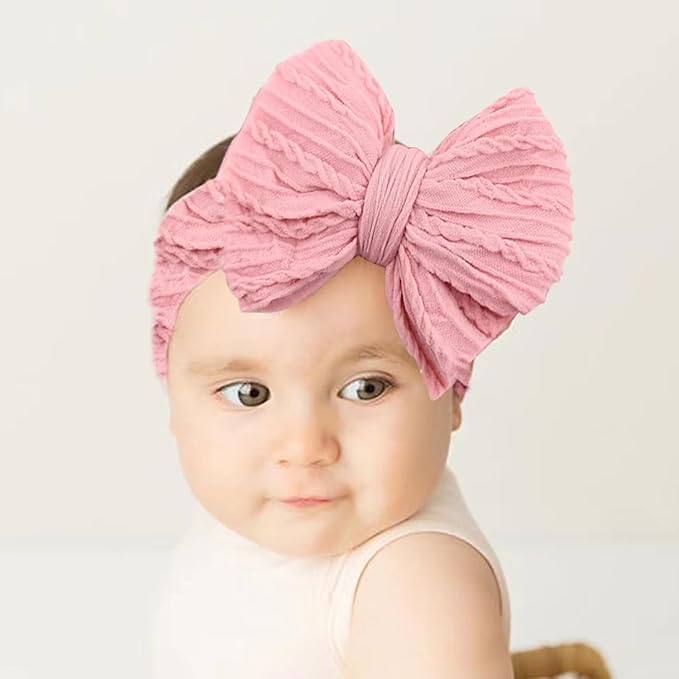 Baby Bows Headbands Nylon Hairbands Baby Girl Bows Hair Accessories for Infant Toddler Essentials (Pink Light/Deep Purple, mid)