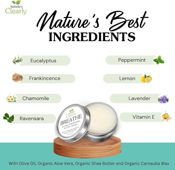 BREATHE Easy, Natural Aromatherapy Essential Oil Blend for Sinus and Nasal Congestion Relief, Seasonal Allergie, Chest Rub | For Adults, Kids, Toddlers, Babies with Peppermint + Eucalyptus | USA Made