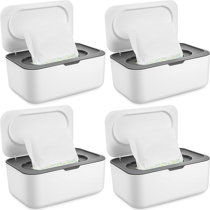 4 Pieces Wipes Dispenser Baby Wipes Case Container Case Wet Wipe Holder with Sealing Design Refillable Baby Wipe Dispenser Easy Open and Close (Gray)