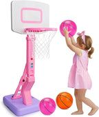 Toddler Pink Basketball Hoop Indoor Outdoor Age 1-3, Adjustable Kids Basketball Hoop with 3 Balls Backyard Outside Girls Basketball Goal Sport Toys for 1 2 3 4 Year Old Baby Girl Birthday Gifts