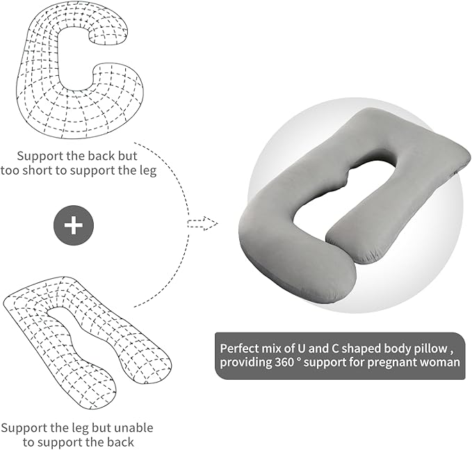 U-Shaped Pregnancy Pillow for Sleeping, Full Body Support for Back, HIPS & Belly -65 Inch Maternity Pillow with Machine Washable Cover | Maternity Essential