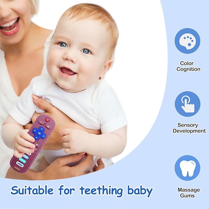 3 Pack Silicone Teething Toys - Teething Remote Control for Baby, BPA Free Baby Chew Toys & Easy to Hold Teether for Babies 6-12 Months, Soothing Gifts for Christmas (Black&Deep Red&Gray)