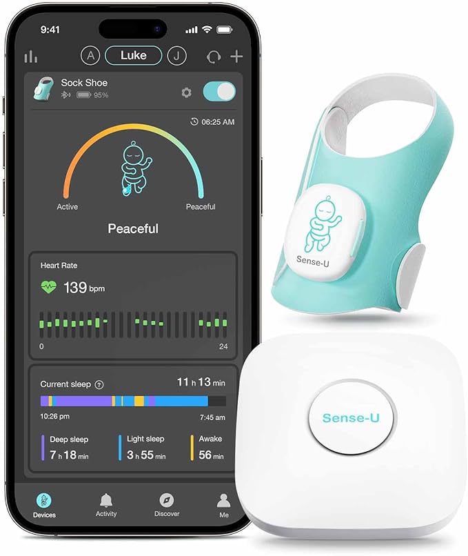 Sense-U Smart Sock Shoe Baby Monitor (Long Range) - Track Baby’s Heart Rate, Movement and Sleep from Anywhere