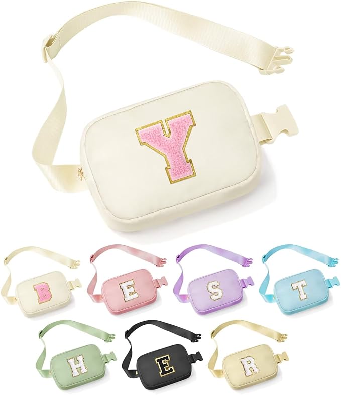 YOOLIFE Bridesmaid Gifts - Bridesmaid Proposal Gift Wedding Day, Bridal Shower Gifts, Maid of Honor Gifts, Bachelorette Party Decorations Favors, White Initial Crossbody Bag Belt Bag Y