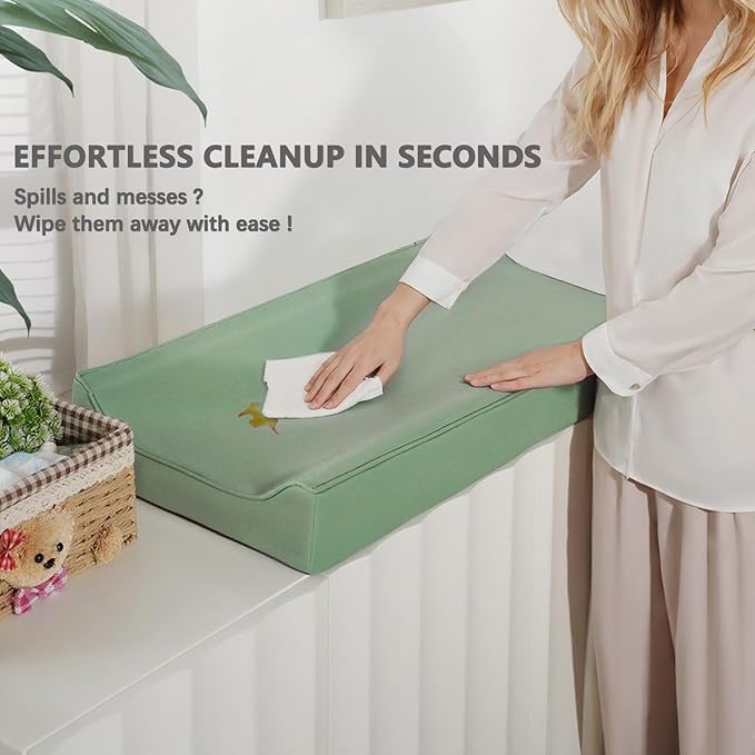 Vegan Leather Changing Pad Cover - 31"X 16" - Waterproof Wipeable, Extra Thick & Portable & Non-Slip Diaper Mat - Fits Standard Changing Tables for Baby Boy Girl (Green)