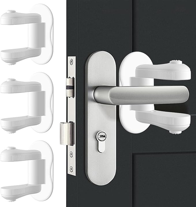 Child Proof Door Lever Lock, 3 Pack Door Locks for Kids Safety, Baby Proofing, 3M Adhesive, Door Handle Child Proof, Baby Safety Locks for Toddlers (White)