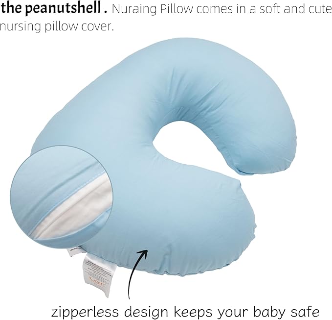 LAT Nursing Pillow for Breastfeeding,100% Cotton Removable Cover,Ergonomic Breast Feeding Pillows for Mom and Baby,Machine Washable(Baby Blue)