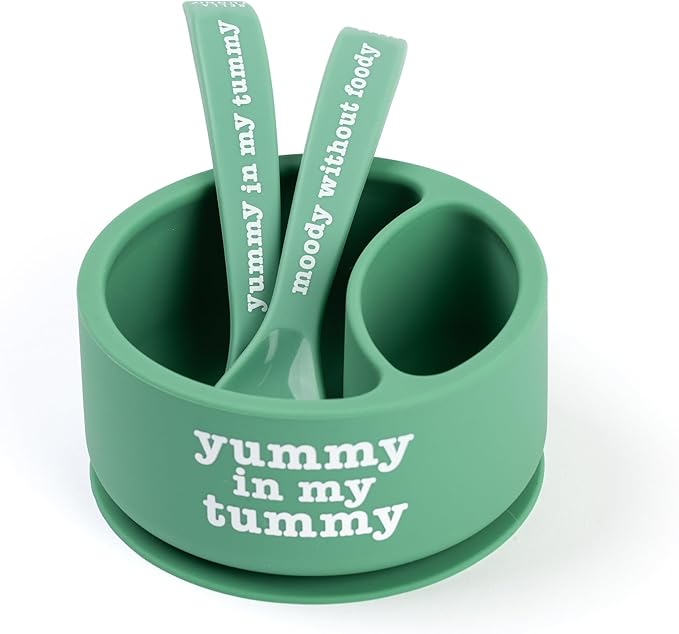 Bella Tunno Silicone Suction Bowl & Spoons for Toddlers & Babies, Food Grade BPA Free Silicone, Non Slip Base, Microwave & Dishwasher Safe, Ideal Baby-Led Weaning Bowl, Miss Mess/Love First Bite