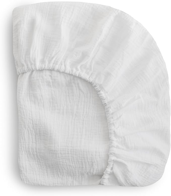 mushie Extra Soft Muslin Fitted Crib Sheet | 192 Thread Count | 28"x 52" (White)