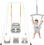 4-in-1 Swing Set & Baby Jumper and Bouncer for Toddler, Heavy Duty Baby Swing Set with Foldable Metal Stand for Indoor & Outdoor Play, Adjustable Swingset for Toddler (White)