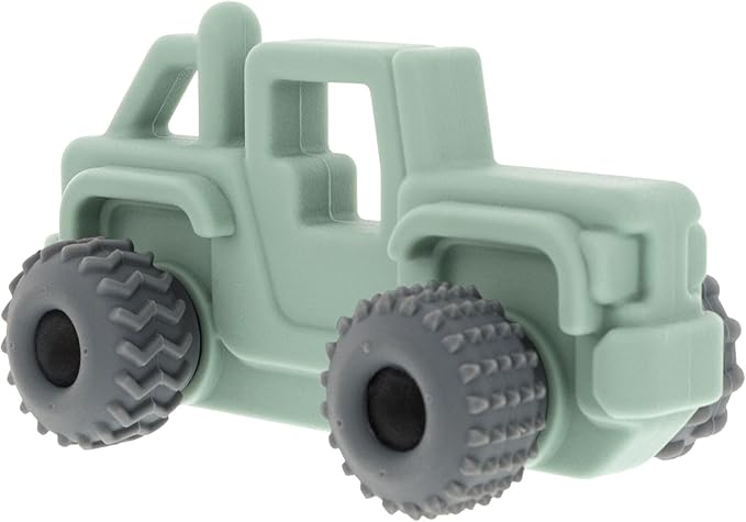 Nuby Silicone Teether Toy for Babies – Textured Teething Car with Moving Wheels, Easy to Hold, Soothes Sore Gums, Encourages Tactile Development & Hand-Eye Coordination, Green Jeep