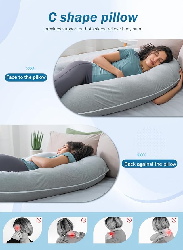 INSEN Cooling Pregnancy Pillow, Maternity Pillow with Soft Tencel Cover,C Shaped for Pregnant Women and Side Sleeping (Cooling Tencel-Rock Grey)