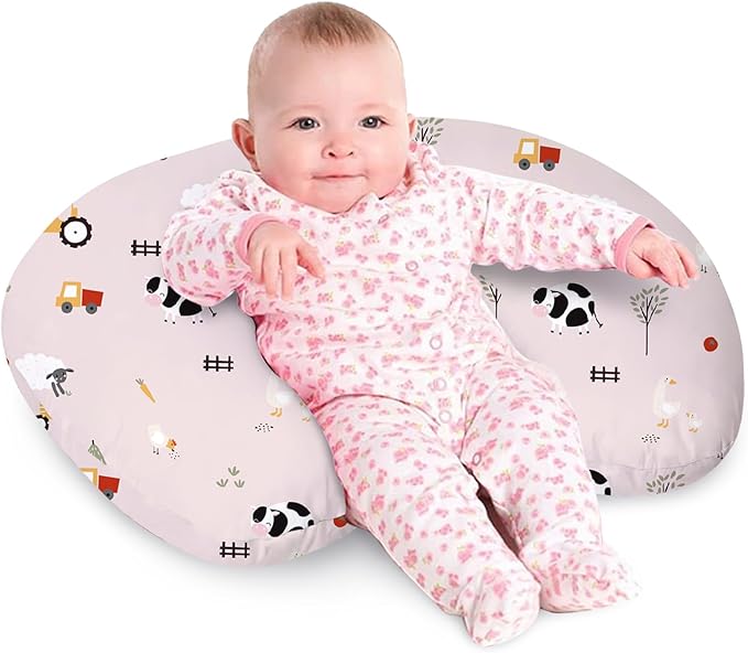 Little Grape Land Nursing Pillow for Breastfeeding, Breathable Breast Feeding Pillow and Positioner with Removable Cover for More Support, Tummy Time and Bottle Feeding Support Pillow, Pink Ranch