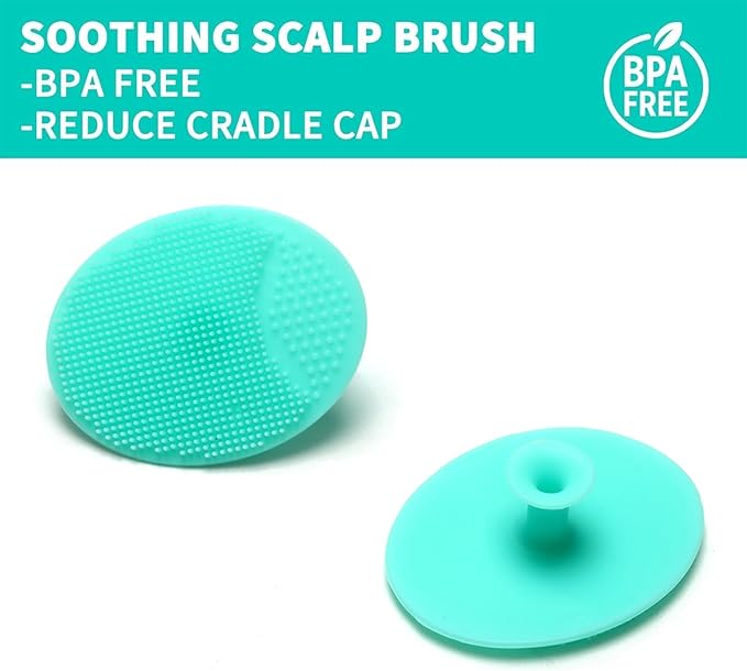 Goat Baby Hair Brush Set, Wooden Comb Massage Scalp Comb, Safe Natural Hair Care Kit, Soft Silicone Bath Brush for Newborns Toddlers (Brush Set+ Green Massager)