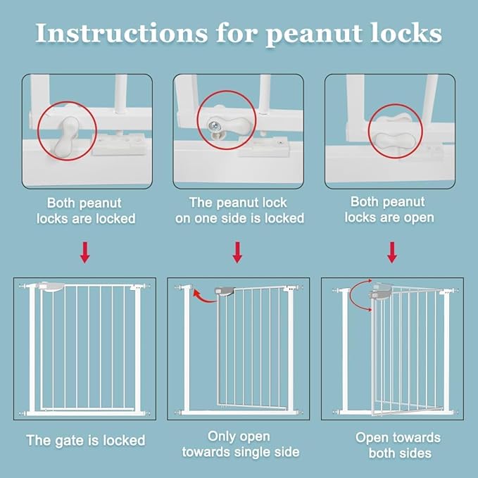 WAOWAO Triple Lock 68.11-75.98" Baby Gate Extra Wide Pressure Mounted Walk Through Swing Auto Close Safety White Metal Dog Pet Puppy for Stairs,Doorways,Kitchen