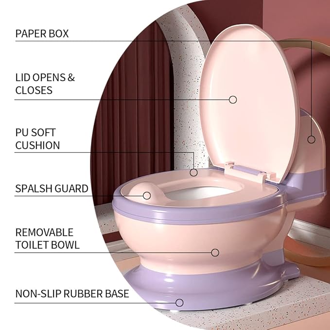 Potty Training Toilet, Realistic Potty Training Seat, Toddler Potty Chair with Soft Seat, Removable Potty Pot, Toilet Tissue Dispenser and Splash Guard, Non-Slip for Toddler& Baby& Kids