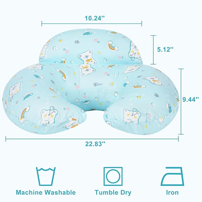 Nursing Pillow, Plus Size Ergonomic Design, Breastfeeding Pillows Support for Mom and Baby, Removable Cotton Cover, Machine Washable, Ice Blue