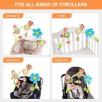 Koty Baby Stroller Arch Toy with Teether, Rattle, Crinkle Sound, Mirror & Music Box, Newborns Sensory Activity Carrier Take-Along Toy, Adjustable for Bouncers, Car Seat & Pram 0M+(Deer)