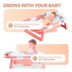 Collapsible Bathtub Baby for Infants & Newborns w/Thermometer, Drain Plug with Heat Sensor & Scoop – Compact Travel Baby Bath Space-Saving Bath for Travel, Shower & Small Bathrooms