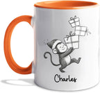Personalized Monkey Accent Coffee Mug Gift For Dad Mom Daughter Son, Monkey Ceramic Coffee Cup 11Oz 15Oz, Customized Name Monkeys Teacup Gift For Birthday Christmas, Monkeys Lover White Travel Mug