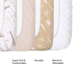 The Peanutshell 4-Pack Organic Fitted Crib Sheet Set - Soft & Breathable Baby Girl or Boy Crib Sheets, 100% Jersey Cotton Nursery Decor, Fit for Standard Mattress Cover- Caramel Safari