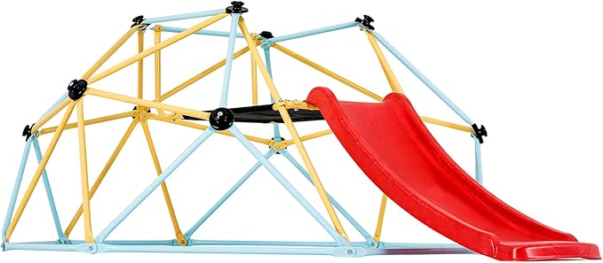 VEVOR Climbing Dome, 8FT Geometric Dome Climber with Slide, Jungle Gym Supports 600LBS and Easy Assembly for Kids 3 to 9 Years Old, with Climbing Grip, Outdoor and Indoor Play Equipment for Kids