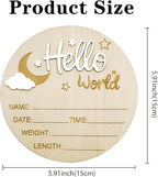 Baby Announcement Sign, 5.9 Inch Wooden Hello World Newborn Signs, Birth Announcement Sign and Pen, Moon and White Cloud Decoration, Welcome Newborn Arrival to World, Hospital Nursery for baby (White)