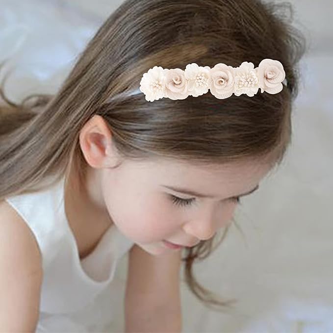 Baby Girl Nylon Headbands Flower Hair Bows Accessories-Elastic Hair Band Crown Handmade FLoral Wraps Birthday Gifts for Girls Newborn Infant Toddler 3Pcs