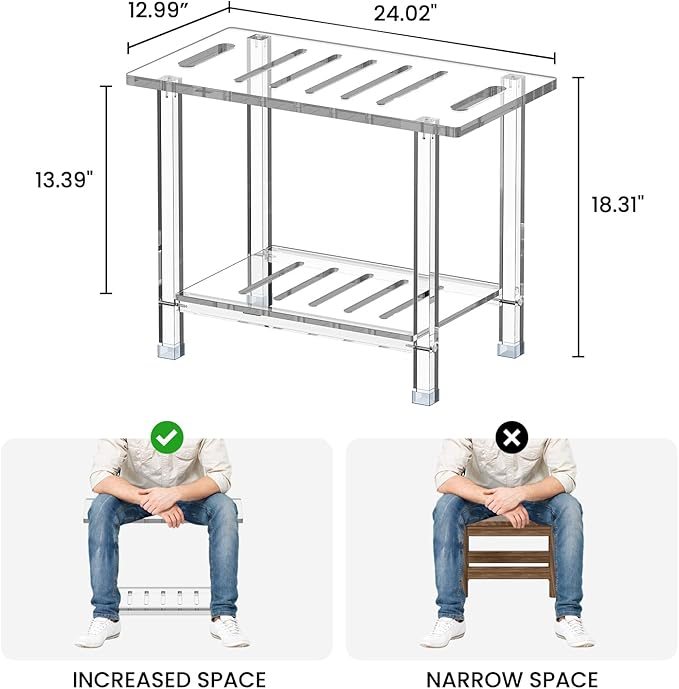 Sumerflos Acrylic Shower Bench for Inside Shower - 24.02" L x 12.99" W x 18.31" H Bathroom Shower Stool with Storage Shelf Heavy Duty (Hold Up to 400lbs) for Shaving Legs Waterproof Non-Slip