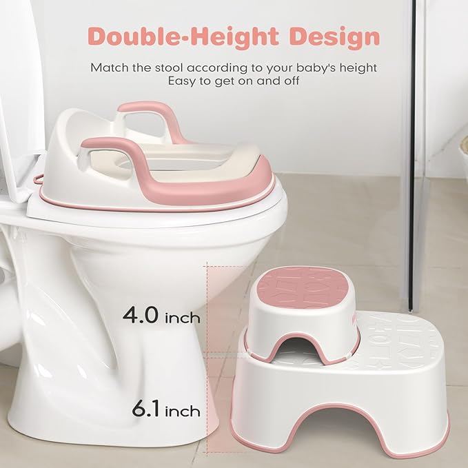 Potty Training Seat with Step Stools, Maliton Potty Training Toilet for Toddlers Girls with Splash Guard, Anti-Slip Toddler Stool for Bathroom, One Potty Seat and 2 in 1 Step Stool for Kids (Pink)