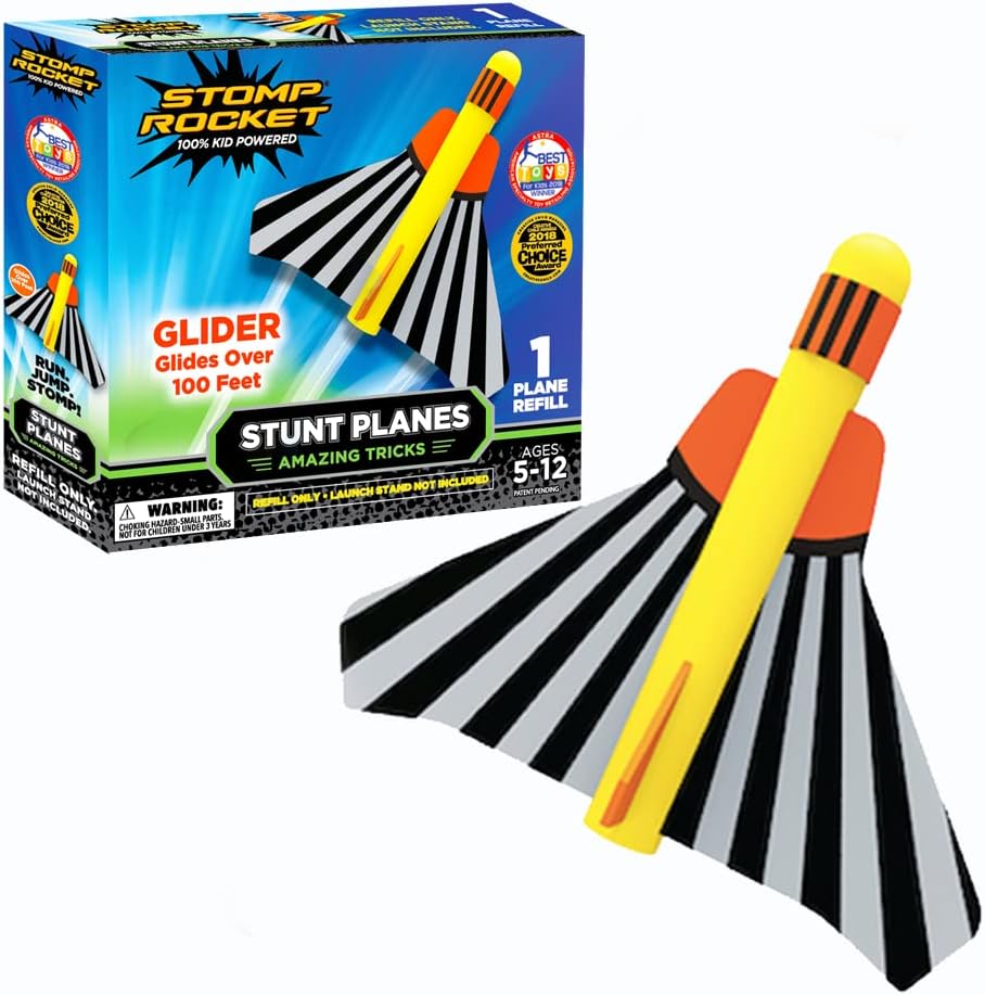 Stomp Rocket Stunt Airplane Refill - Glider Plane Launcher for Kids - Soars Over 100 Feet - Fun Outdoor Toy & Gift for Boys or Girls
