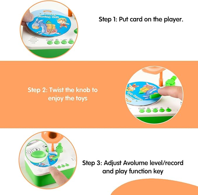 Kids Phonograph Toddler Record Player， with 96 Learning Cards, Early Education Machine Record Player Music Box Storyteller pop Speakers, Gift for Boys and Girls