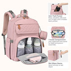 BabbleRoo Diaper Bag Backpack, Travel Backpack with Changing Pad, Pacifier Case & Stroller Straps, Multifunction, Waterproof, Unisex – Pink