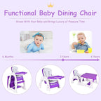 Costzon Baby High Chair, 3 in 1 Infant Table and Chair Set, Convertible Booster Seat with 3-Position Adjustable Feeding Tray, Adjustable Seat Back, 5-Point Harness (Purple)