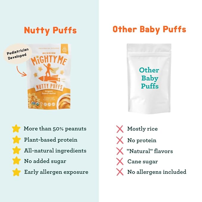 Mission Mighty Me Nutty Puffs Peanut + Mixed Nut Butter Variety for Babies + Kids – Plant-Based, Gluten-Free, Pediatrician Developed (Peanut, Mixed Nut, and Bonus Sample)