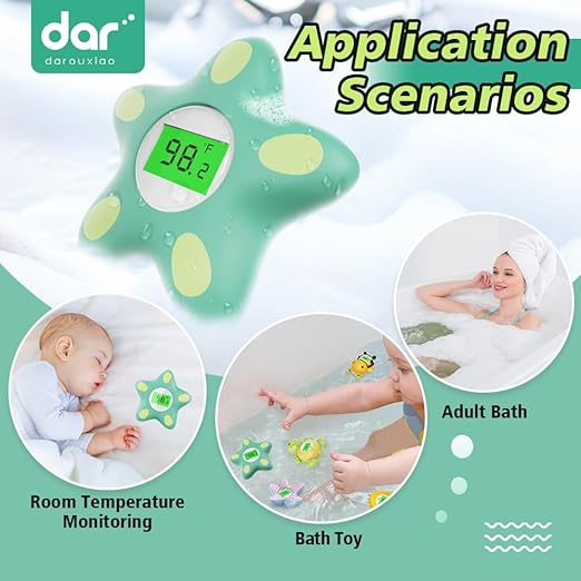 Baby Bath Thermometer, Infant Digital Water Thermometer Safety with 4 Color Backlit and Temperature Warning, Room Thermometers Floating Toy for Infant, Toddler, Bathtub, Swimming Pool