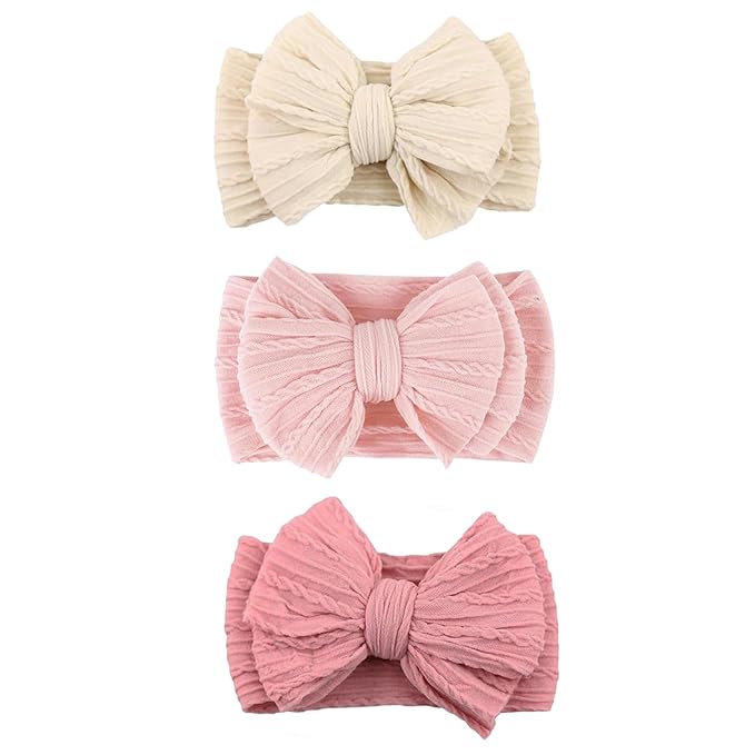 Baby Bows Headbands Nylon Hairbands Baby Girl Bows Hair Accessories for Infant Toddler Essentials (Beige Blush Pink, mid)