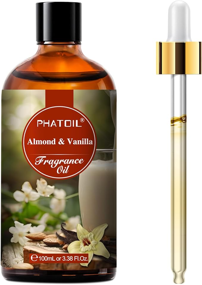 PHATOIL 3.38FL.OZ Almond Vanilla Fragrance Oils for Aromatherapy, Essential Oils for Diffusers for Home, Perfect for Diffuser, Yoga, Skin Care, DIY Candle and Soap Making - 100ml