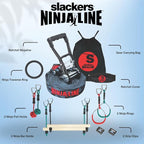 Slackers Ninjaline - 36' Intro Kit - Includes 7 Hanging Attachments - Best Outdoor Ninja Warrior Training Equipment For Kids - Build Your Very Own Backyard Obstacle Course - Rated Ages 5+