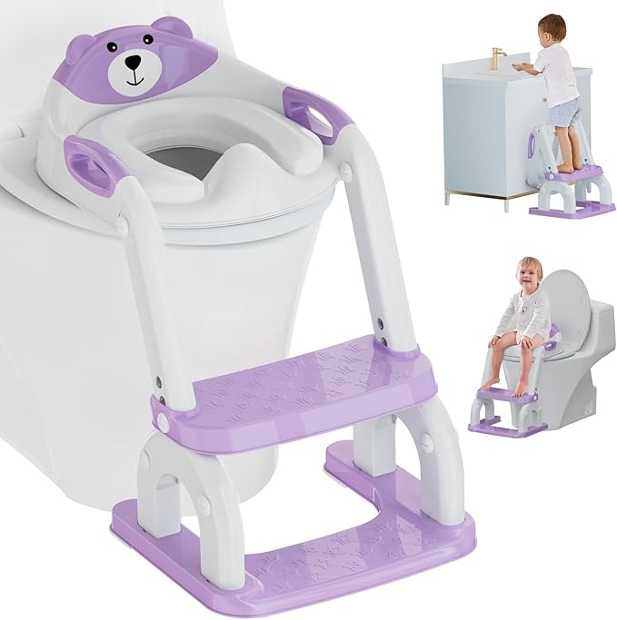 Potty Training Seat with Step Stool Ladder, Potty Training Toilet Seat with Soft Seat Splash Guard, Adjustable Height, 2 in 1 Potty Seats for Toddlers Kids Boys Girls