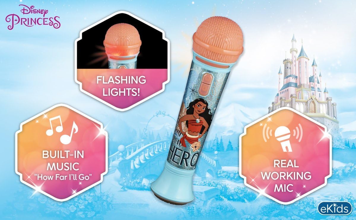 ekids Disney Princess Moana Toy Microphone for Kids, Musical Toy for Girls with Built-in Music, Kids Microphone Designed For Fans of Moana Toys for Girls