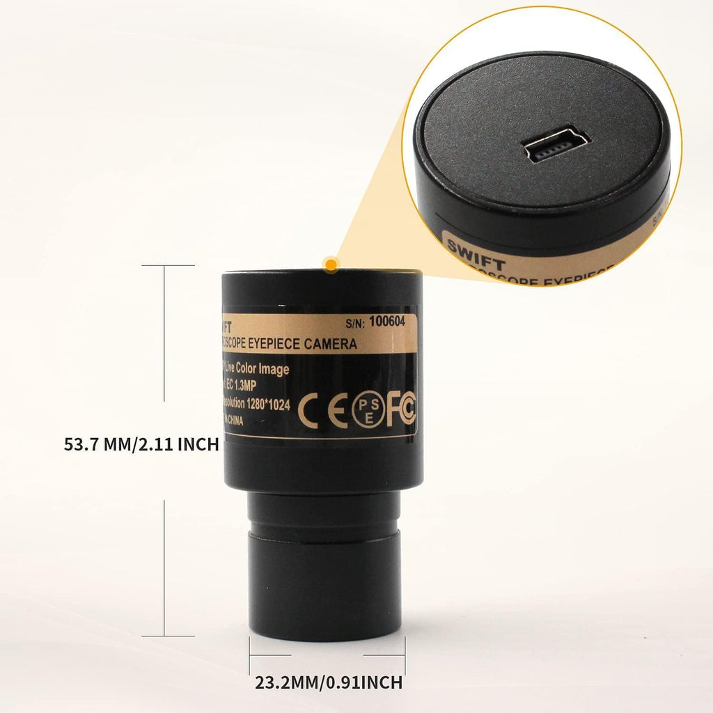Swift SW380B Binocular Compound Microscope with 1.3MP Camera and 5 Prepared Slides+5 Blank Slides, 40X-2500X,Mechanical Stage