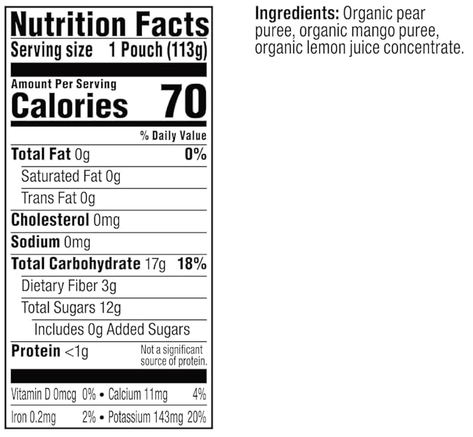 Plum Organics Stage 2 Organic Baby Food - Pear and Mango - 4 oz Pouch (Pack of 6) - Organic Fruit and Vegetable Baby Food Pouch